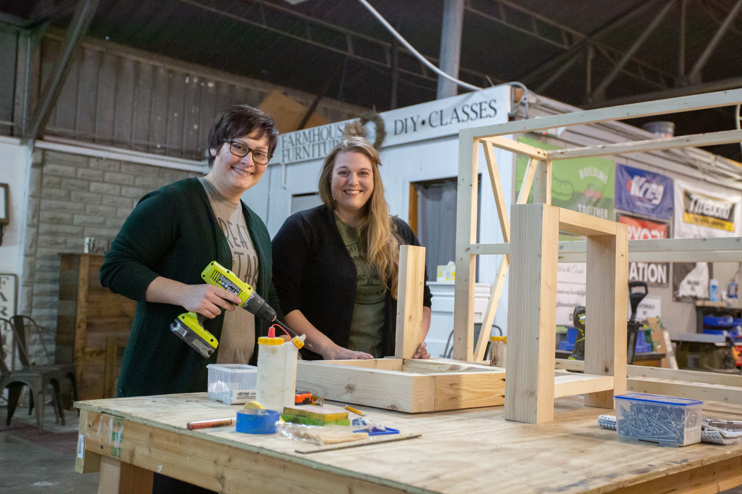 FINE WOOD: Beautiful Fight Woodworking’s Brittany Dyer, left, and Heather Dyer are generating dozens of orders monthly for customers at their College Street shop.